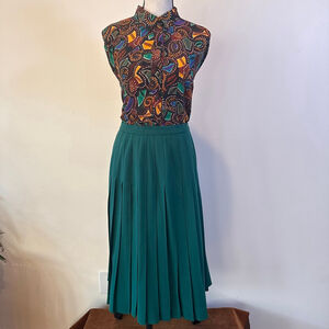 Talbots | Vintage | Teal 100% Wool Pleated Long Skirt 14 | Academia | Equestrian